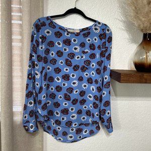 Ann Taylor Loft - Blue Top with Burgundy and White Flowers - Size XS